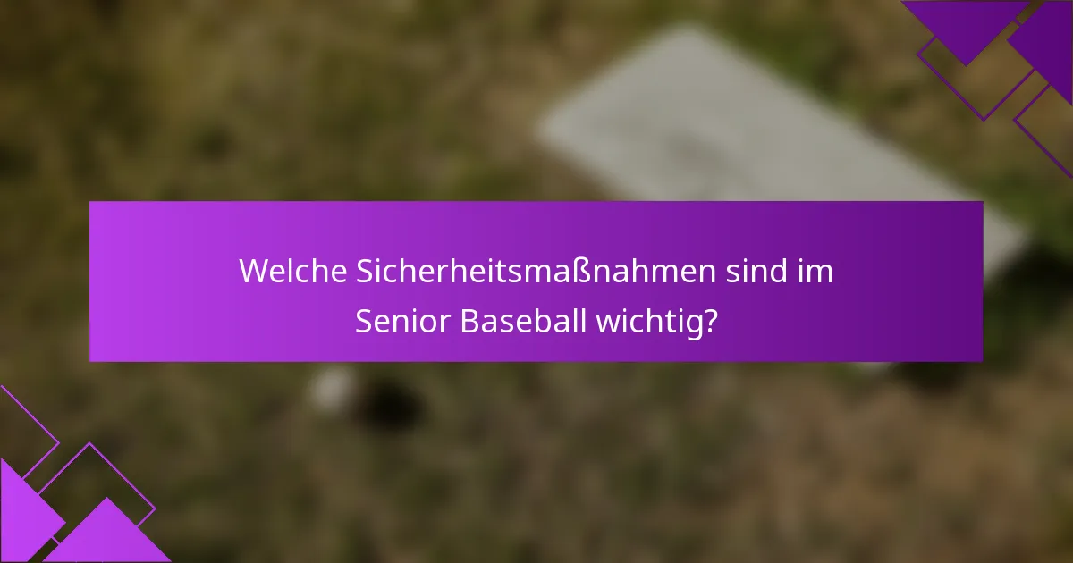 Welche Sicherheitsmaßnahmen sind im Senior Baseball wichtig?